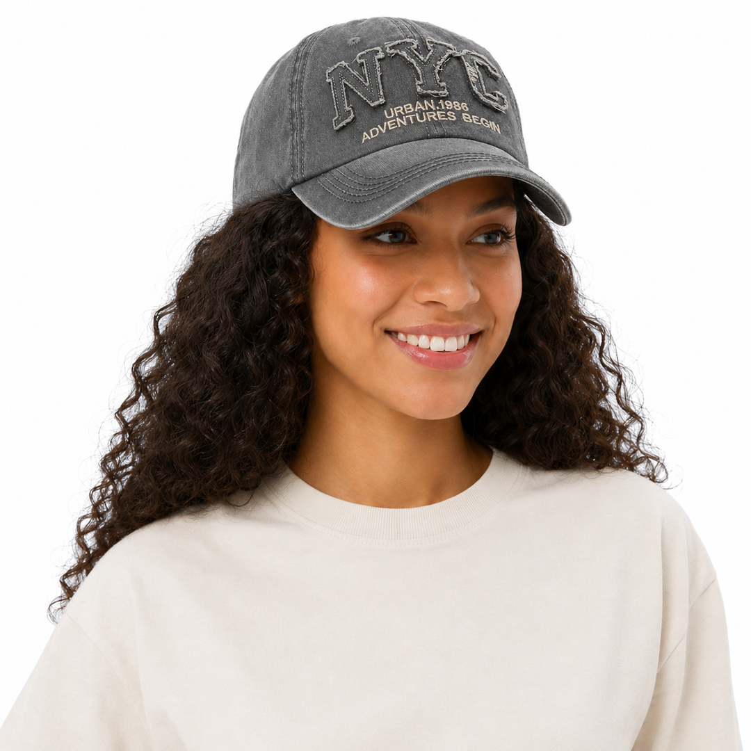 Unisex NYC baseball cap - commercial Shopify hero image on model