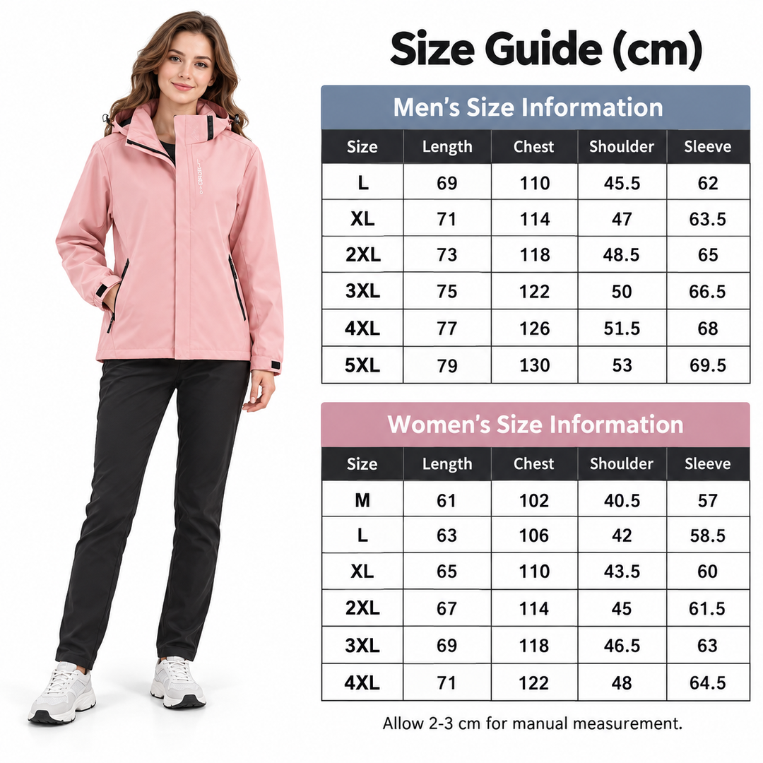 Unisex jacket size guide with men&