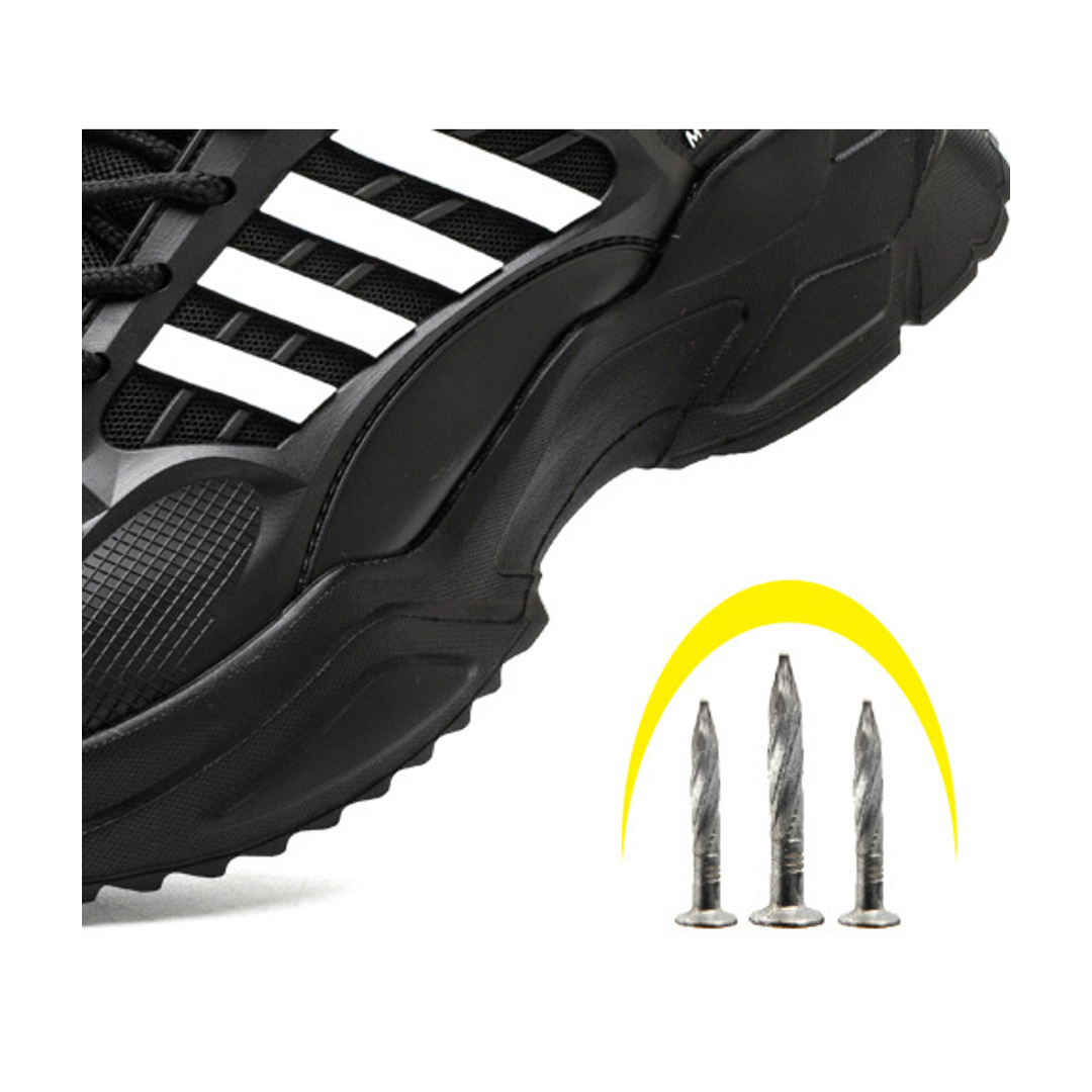 Close-up of side profile and sole construction on Black / White work shoes