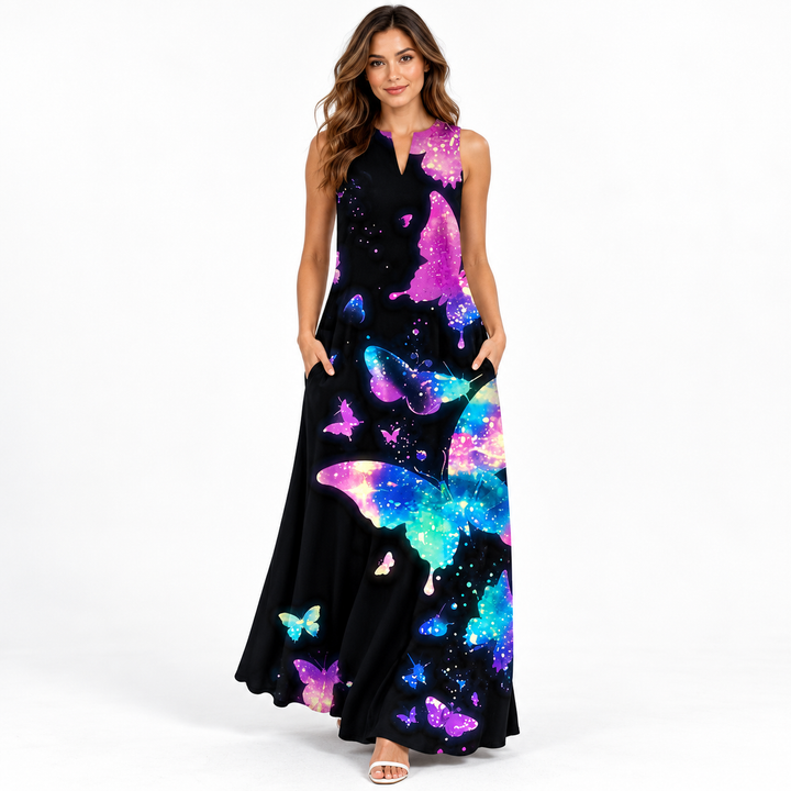 VLCQ-137 galaxy butterfly print maxi dress