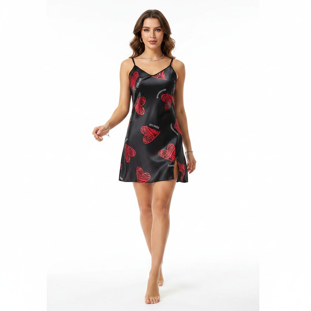 Satin Nightdress Red Lip Mini Slip Dress!