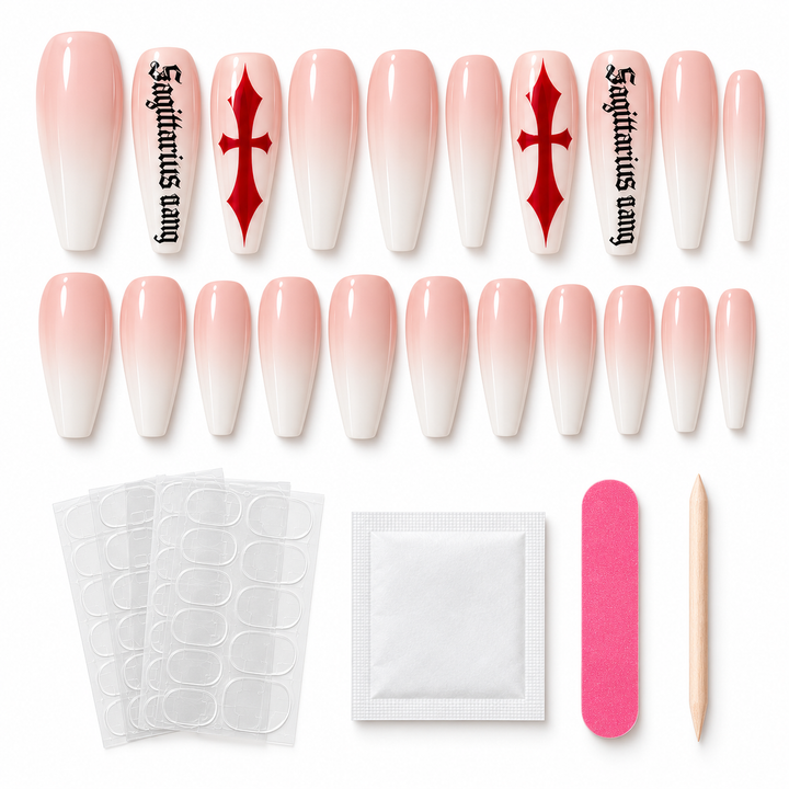 Press on nail set presentation with coordinated ombre nail designs