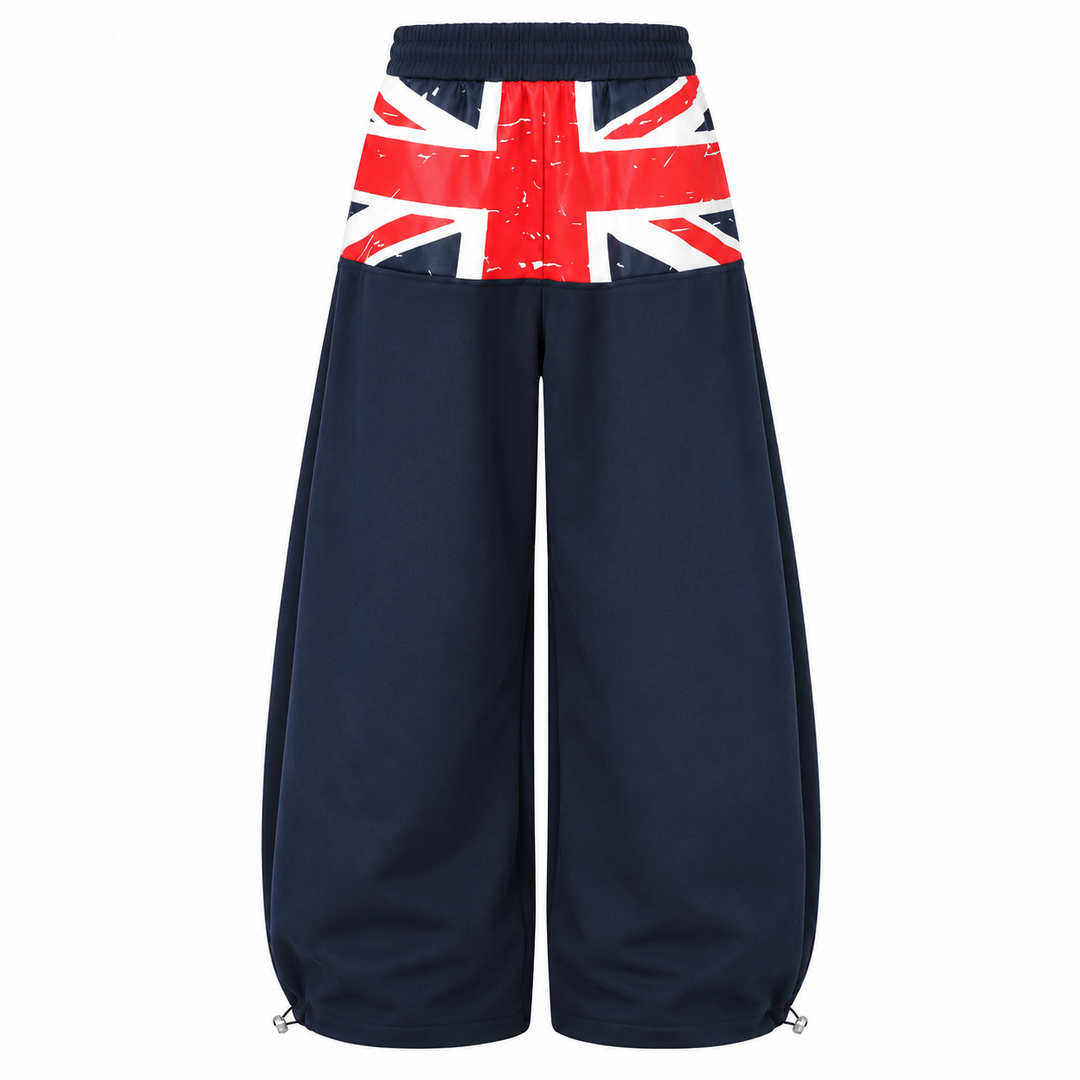 Navy wide leg sweatpants back view on white background