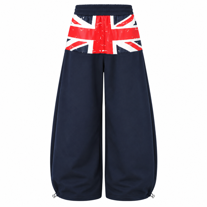 Navy wide leg sweatpants back view on white background