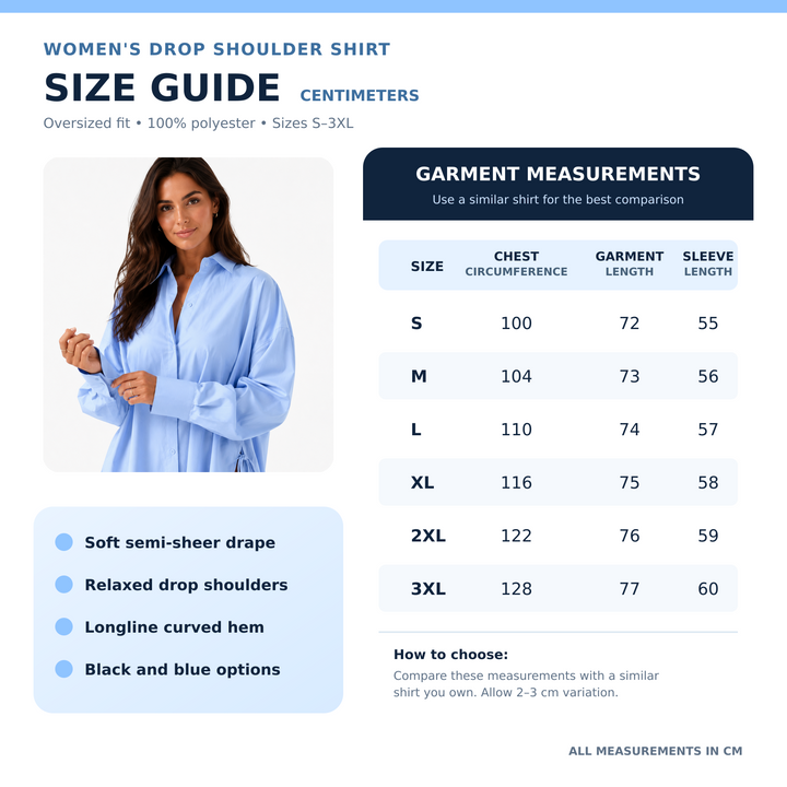 Professional size guide in centimeters for the women&
