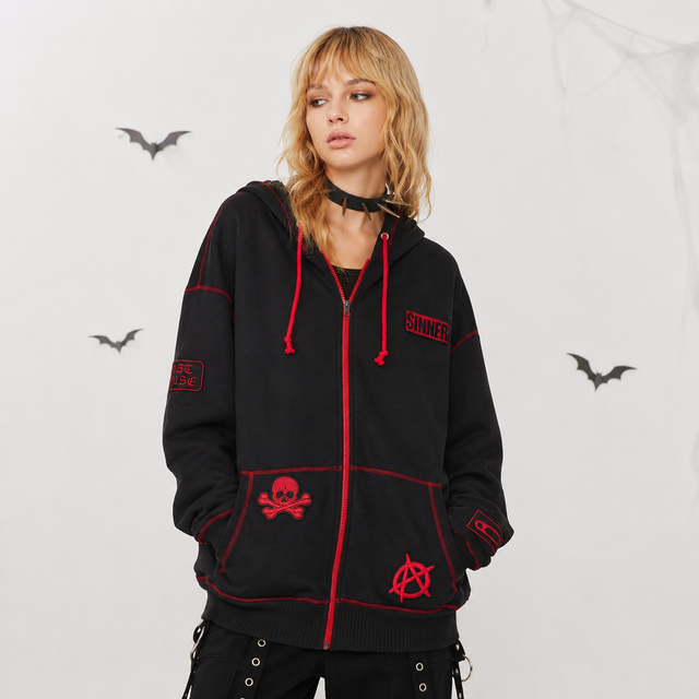 Women's Halloween Zip-Up Drawstring Hoodie - Modern Fit