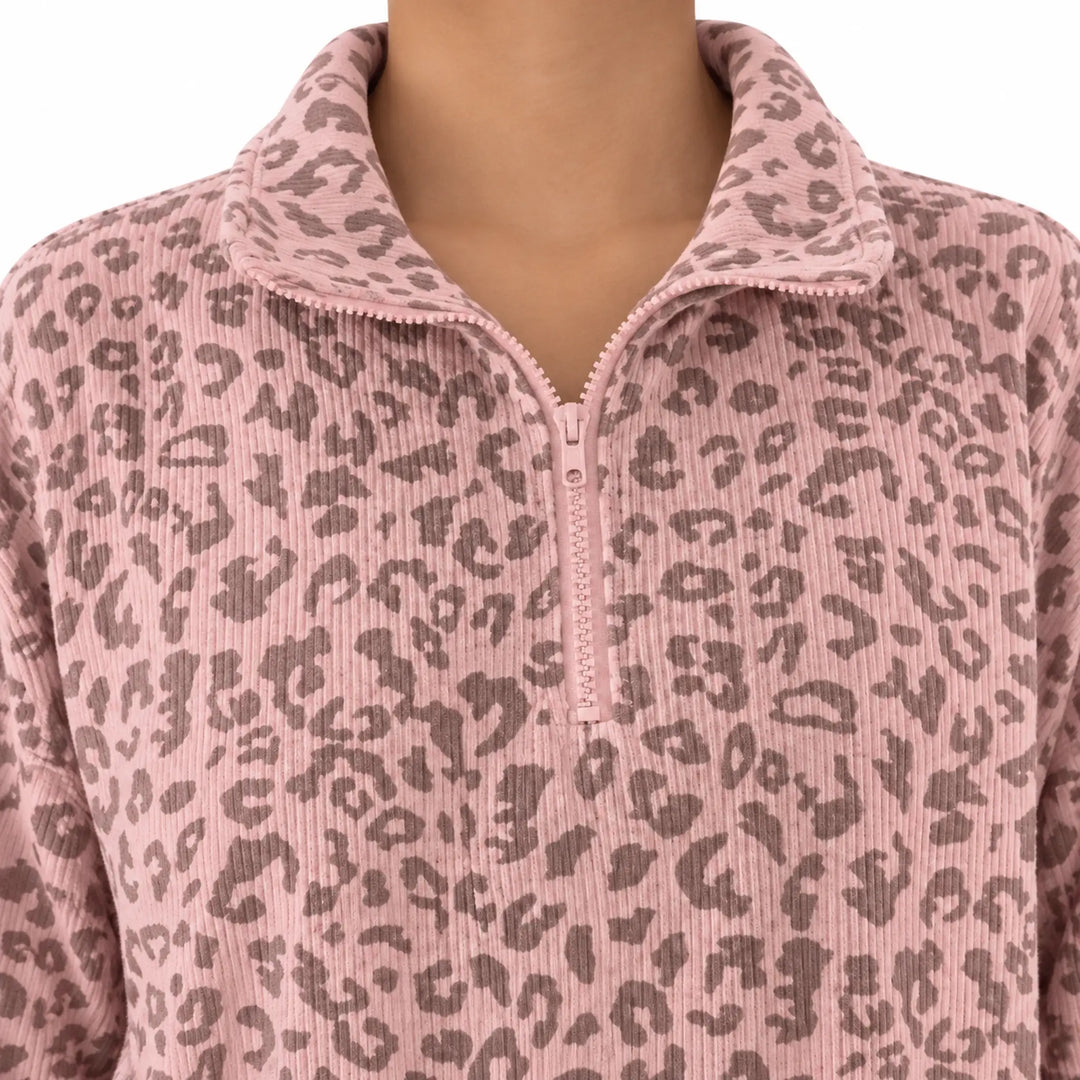 Close-up of the pink leopard pullover&