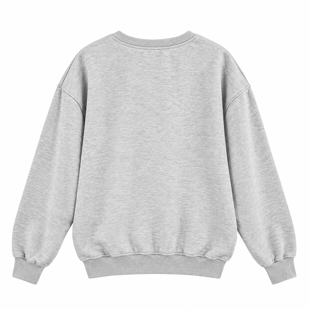 Heather gray loose sweatshirt back view on white background