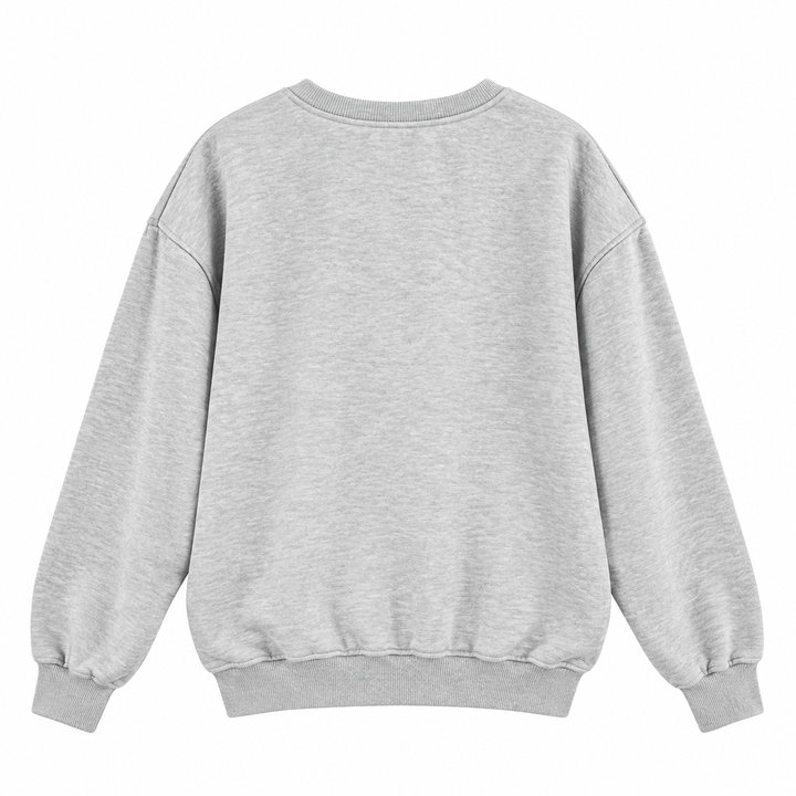 Heather gray loose sweatshirt back view on white background