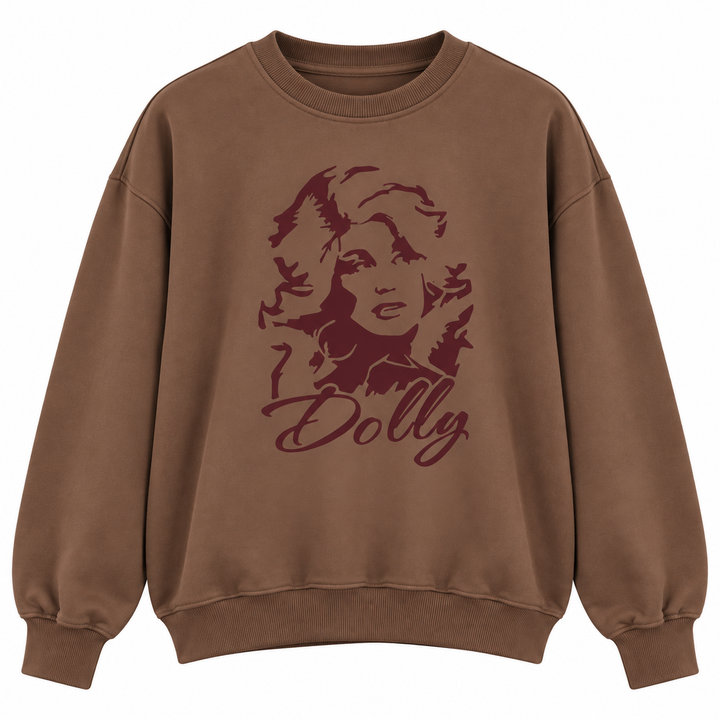 Coffee brown loose sweatshirt front product view with printed graphic