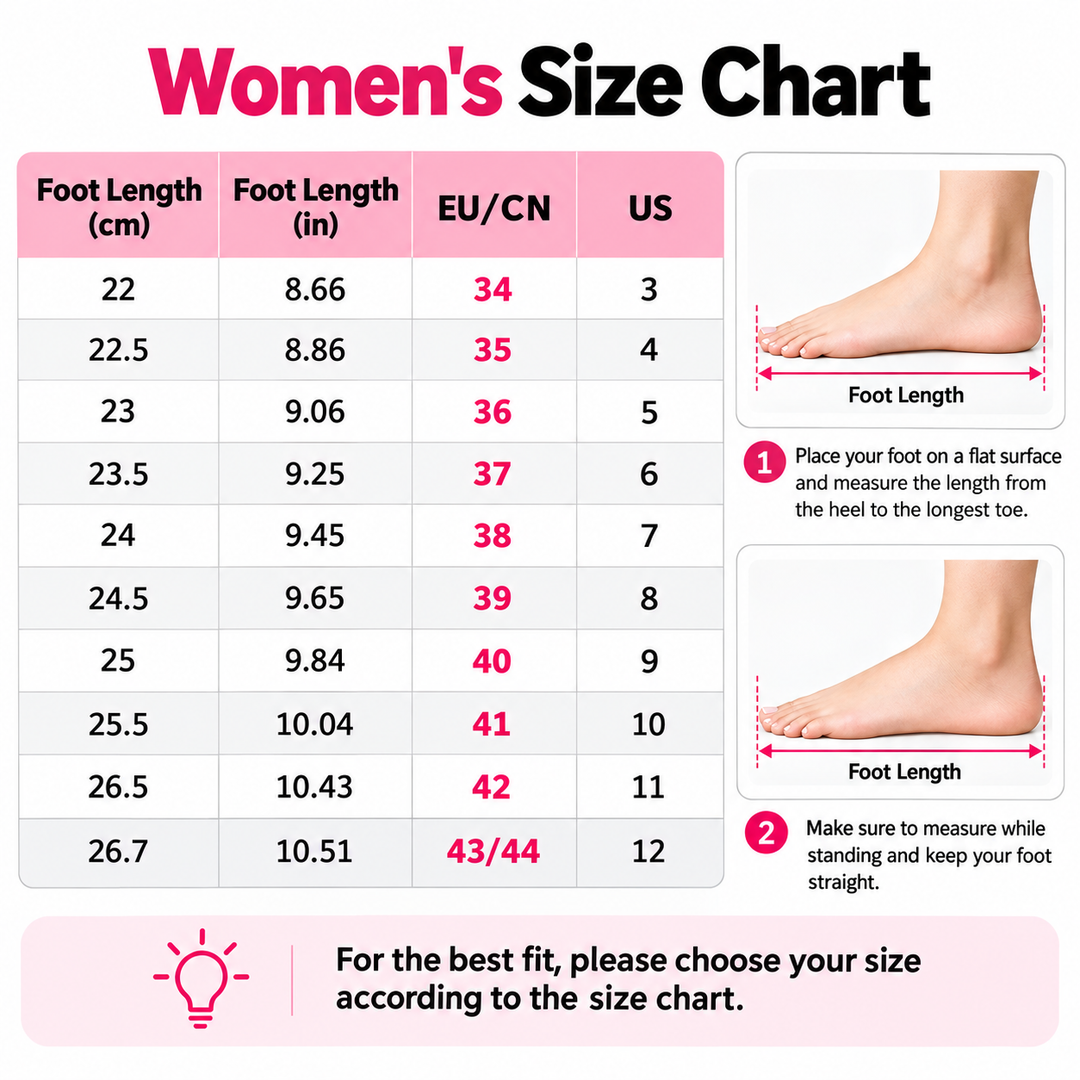 Foot length conversion chart for women&