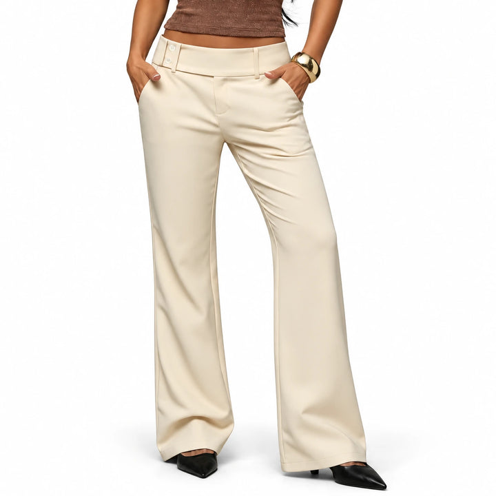 Wide-Leg Dress Pants in the Beige option on a model against a white background