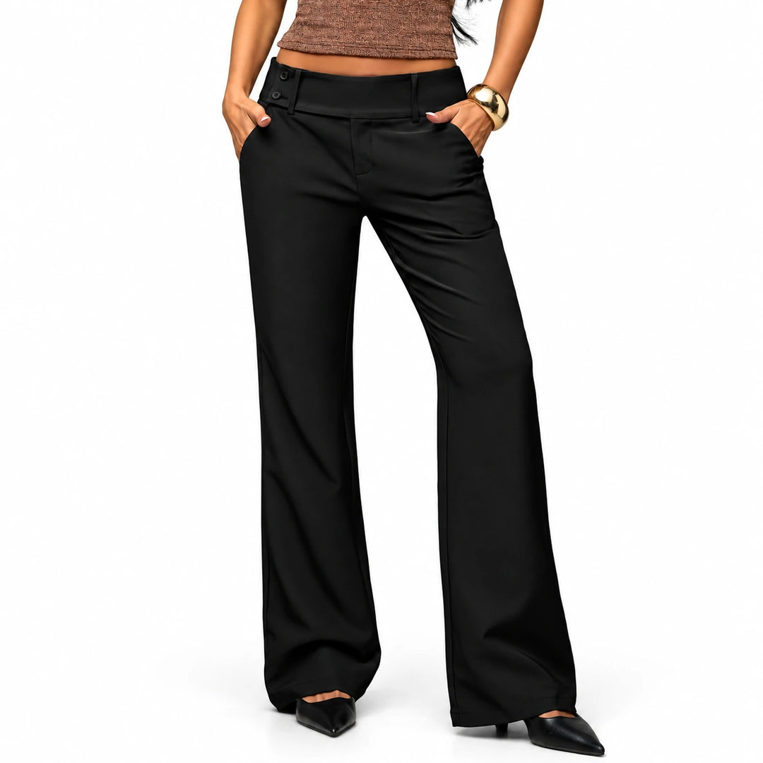 Wide-Leg Dress Pants in the Black option on a model against a white background