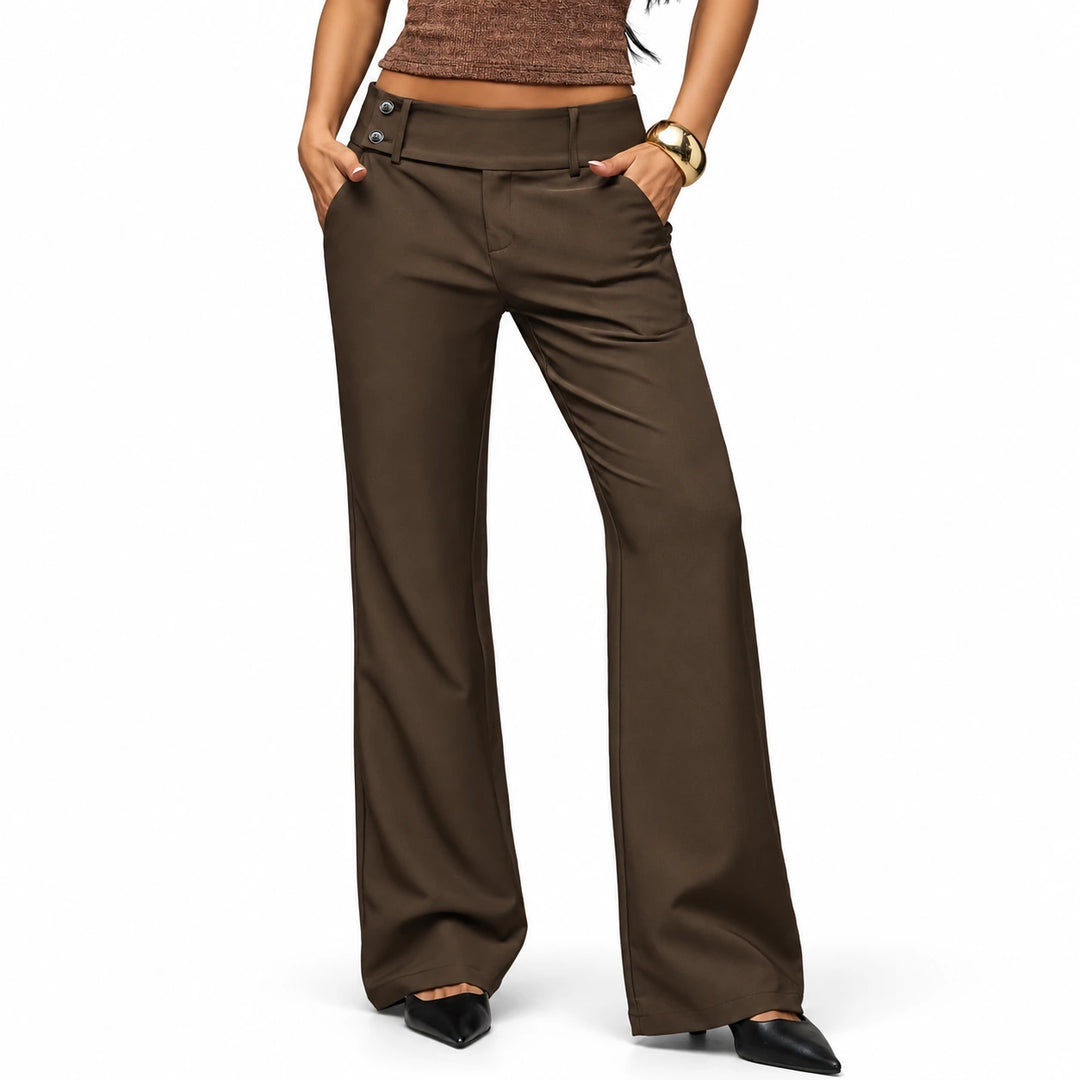 Wide-Leg Dress Pants in the Brown option on a model against a white background