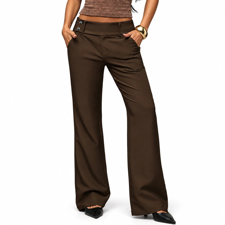 Wide-Leg Dress Pants in the Caramel Color option on a model against a white background