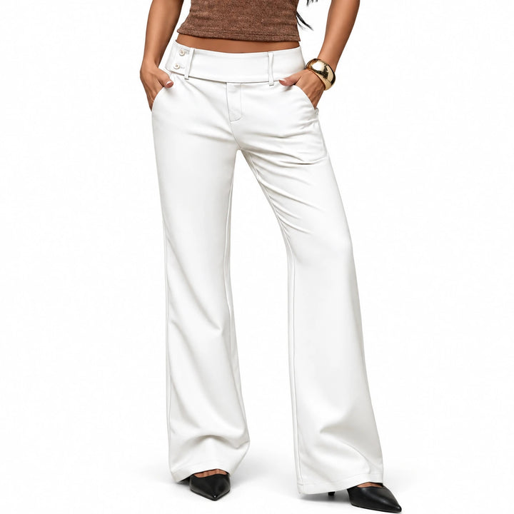 Wide-Leg Dress Pants in the White option on a model against a white background