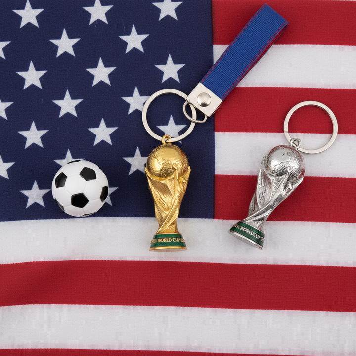 Soccer trophy keyring for game day bags, keys and football gifts