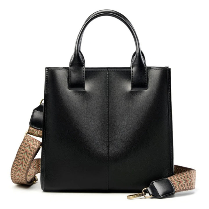 ZENCY Black shoulder bag with short handles and patterned strap, front variant view