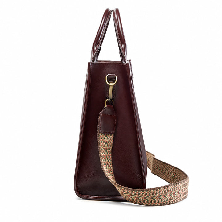 ZENCY Coffee shoulder bag, verified side view showing its depth and strap attachment